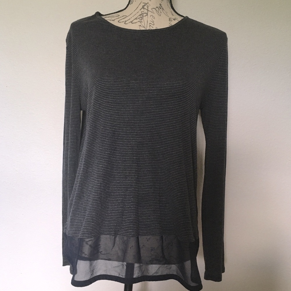 Ann Taylor LOFT Modal Blend Striped Long-sleeve Chiffon Bottom Top